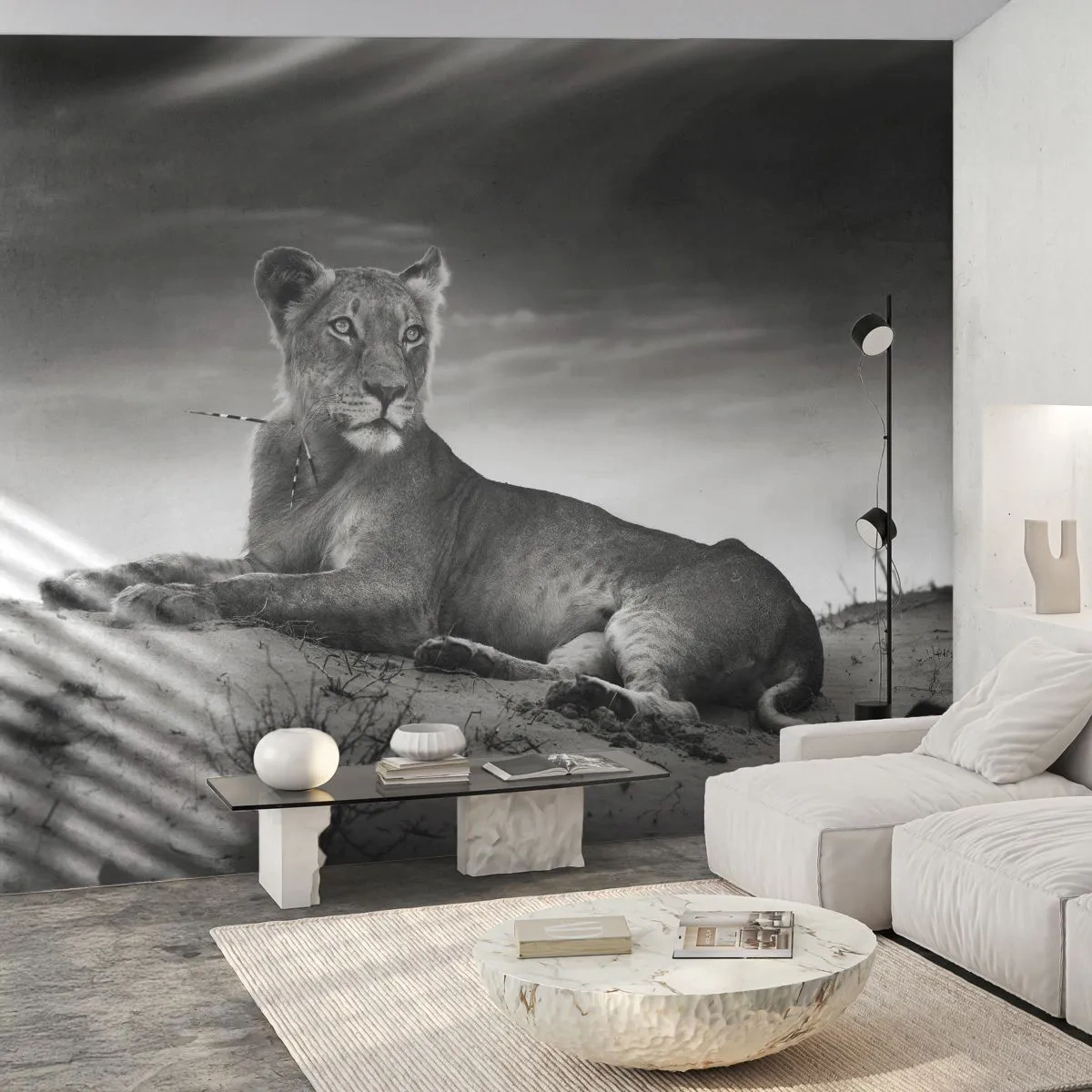 Papier Peint Photo Premium Sand - La reine du désert reste - Animaux, Lion, Désert - 150x105 cm