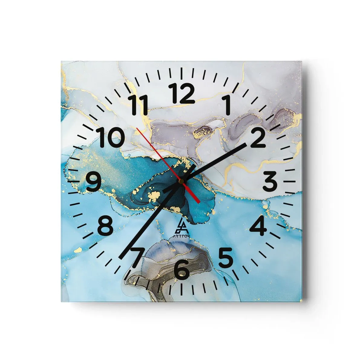 Horloge murale - Pendule murale - Etude de la rencontre gris et turquoise - 40x40 cm