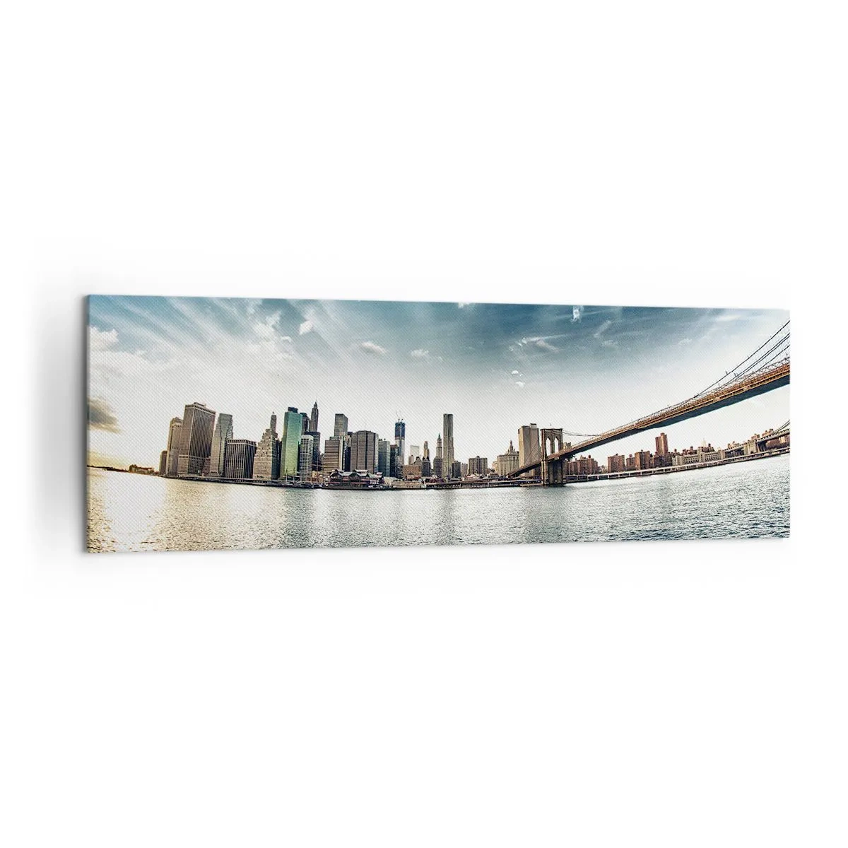 Impression sur toile - Image sur toile - Panorama de la ville avec un pont contre le ciel bleu - 160x50cm - L'île de verre - Décoration murale moderne pour le salon et la chambre ARTTOR