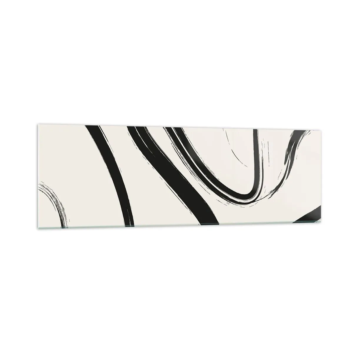 Impression sur verre - Image sur verre - Lignes courbes noires et blanches sur fond clair - 160x50cm - Fantaisie en noir et blanc - Décoration murale moderne pour le salon et la chambre ARTTOR