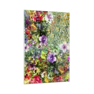 Impression sur verre - Image sur verre - Une composition florale colorée sur fond vert - 80x120cm - En fleurs pour la perdition - Décoration murale moderne pour le salon et la chambre ARTTOR