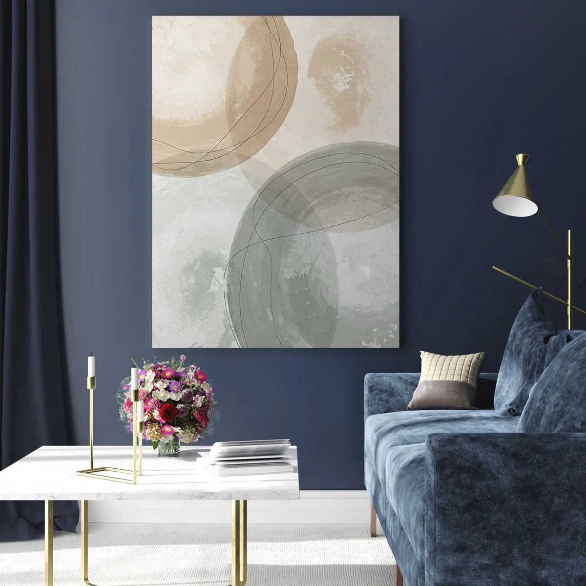 Impression sur verre - Image sur verre - Composition abstraite aux couleurs pastel avec des lignes - 80x120cm - Mondes pénétrants - Décoration murale moderne pour le salon et la chambre ARTTOR