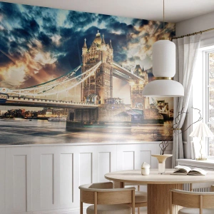 Papier Peint Photo Premium Canvas - Tower Bridge au crépuscule contre un ciel dynamique - 100x70cm - Monument de l'empire victorien - Décoration murale moderne pour le salon et la chambre ARTTOR