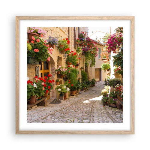 Affiche dans un chêne clair - Poster - Une inondation de fleurs  - 50x50 cm