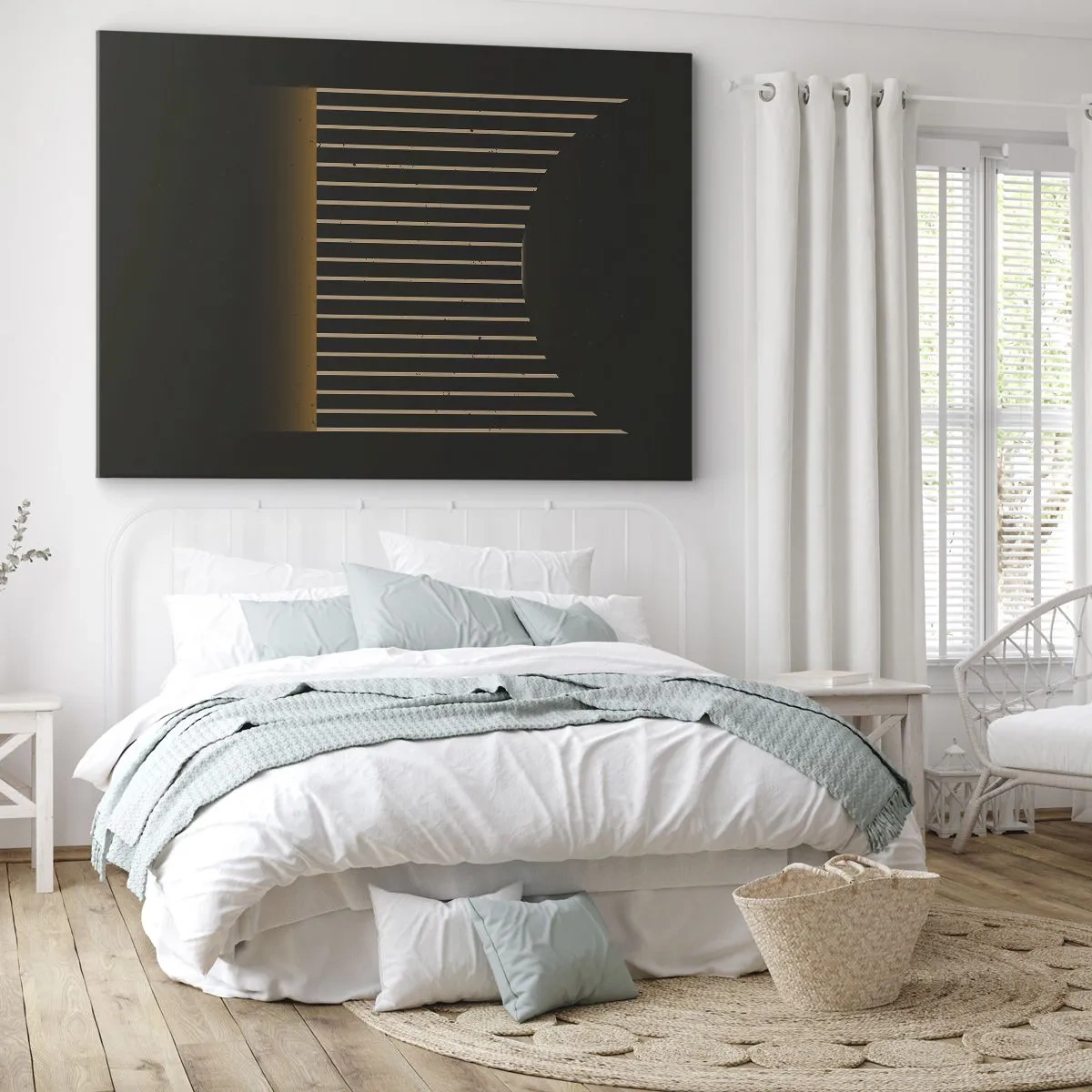 Impression sur toile - Image sur toile - Motif géométrique à rayures sur fond sombre - 70x50cm - Explorez les ténèbres - Décoration murale moderne pour le salon et la chambre ARTTOR