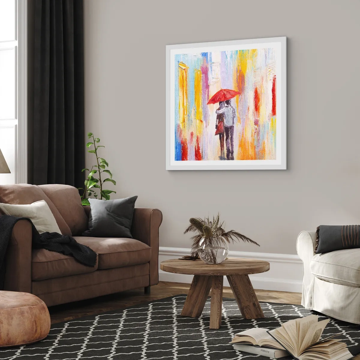 Affiche dans un cadre blanc - Poster - Qu'il pleuve encore - 60x60 cm