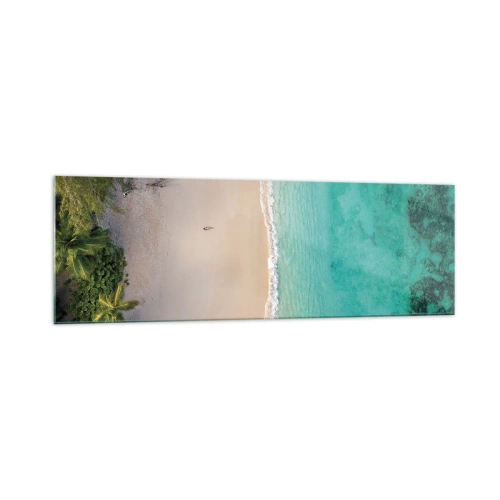 Impression sur verre - Image sur verre - Vue aérienne d'une plage tropicale aux eaux turquoises - 160x50cm - Plage paradisiaque - Décoration murale moderne pour le salon et la chambre ARTTOR