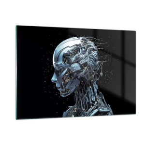 Impression sur verre - Image sur verre - Profil d'un robot féminin avec fils et mécanismes - 120x80cm - La technologie est une femme - Décoration murale moderne pour le salon et la chambre ARTTOR