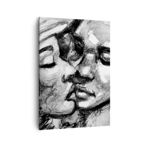Impression sur toile - Image sur toile - Une aquarelle en noir et blanc représentant un moment intime entre deux personnes. - 50x70cm - Un moment tendre - Décoration murale moderne pour le salon et la chambre ARTTOR