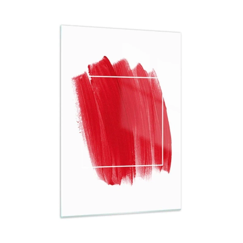 Impression sur verre - Image sur verre - Tache rouge abstraite avec un cadre blanc - 50x70cm - En dehors du cadre - Décoration murale moderne pour le salon et la chambre ARTTOR