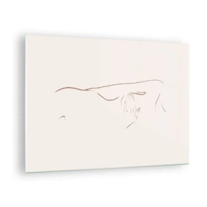 Impression sur verre - Image sur verre - Une ligne abstraite représentant le contour d'un corps dans un style délicat et minimaliste. - 70x50cm - La forme du désir - Décoration murale moderne pour le salon et la chambre ARTTOR