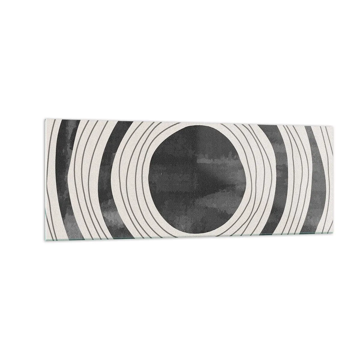 Impression sur verre - Image sur verre - Cercles concentriques noirs et blancs sur fond clair - 140x50cm - Droit au but - Décoration murale moderne pour le salon et la chambre ARTTOR