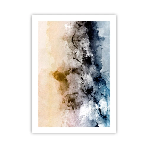 Affiche - Poster - Composition abstraite dans les tons de bleu et de beige - 50x70cm - Noyé dans un nuage de brouillard - Décoration murale moderne pour le salon et la chambre ARTTOR