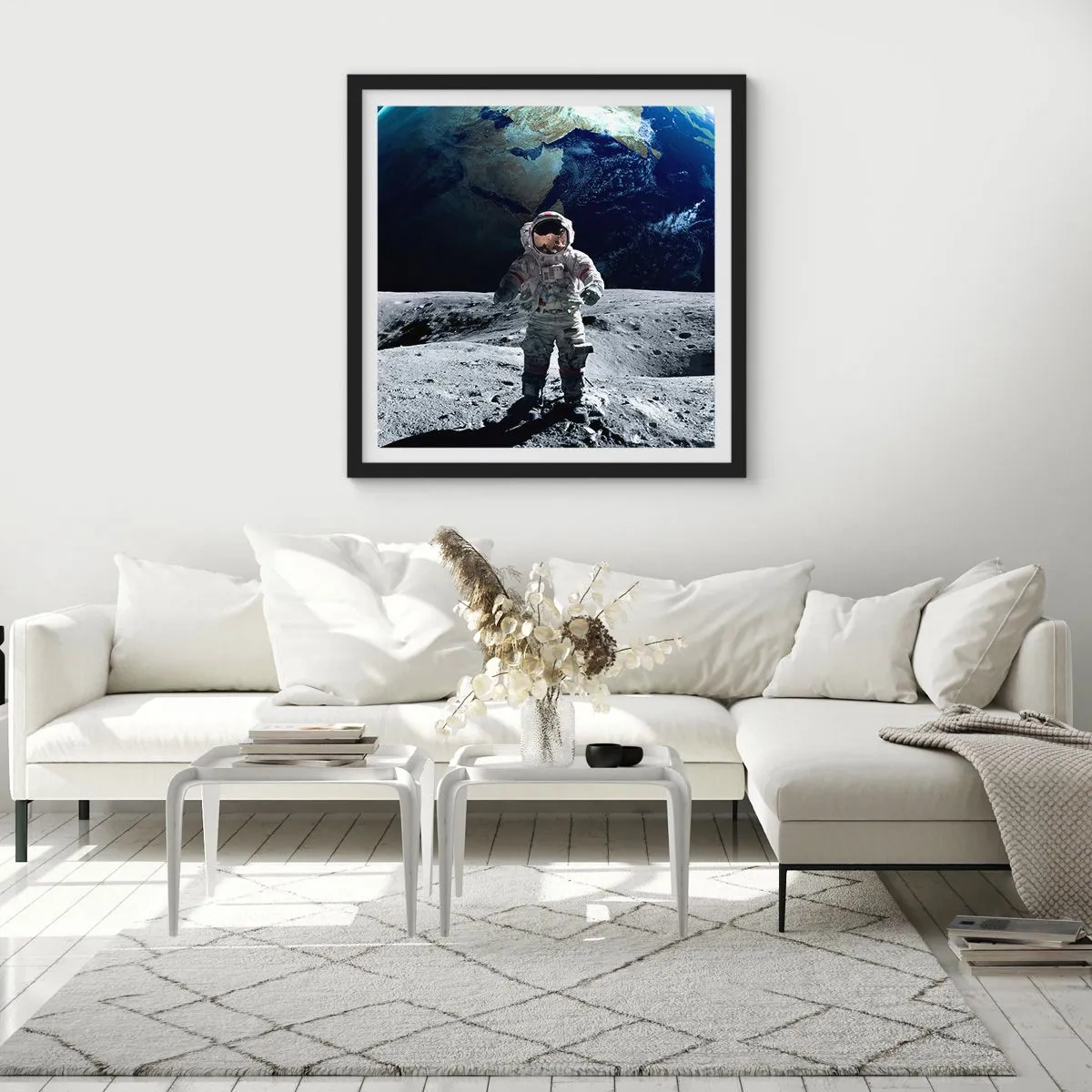 Affiche dans un cadre noir - Poster - Salutations de la lune - 30x30 cm