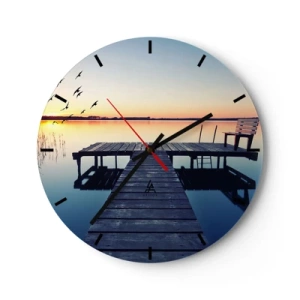 Horloge murale - Pendule murale - Une jetée sur un lac calme au coucher du soleil - 30x30cm - C'était une bonne journée - Décoration murale moderne pour le salon, la cuisine et la chambre ARTTOR