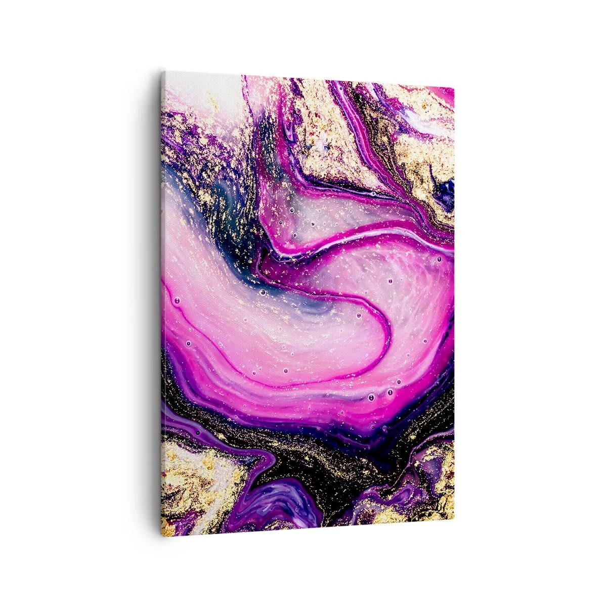 Impression sur toile - Image sur toile - Vagues abstraites dans des tons violets et dorés - 50x70cm - Un instant dans les coulisses - Décoration murale moderne pour le salon et la chambre ARTTOR