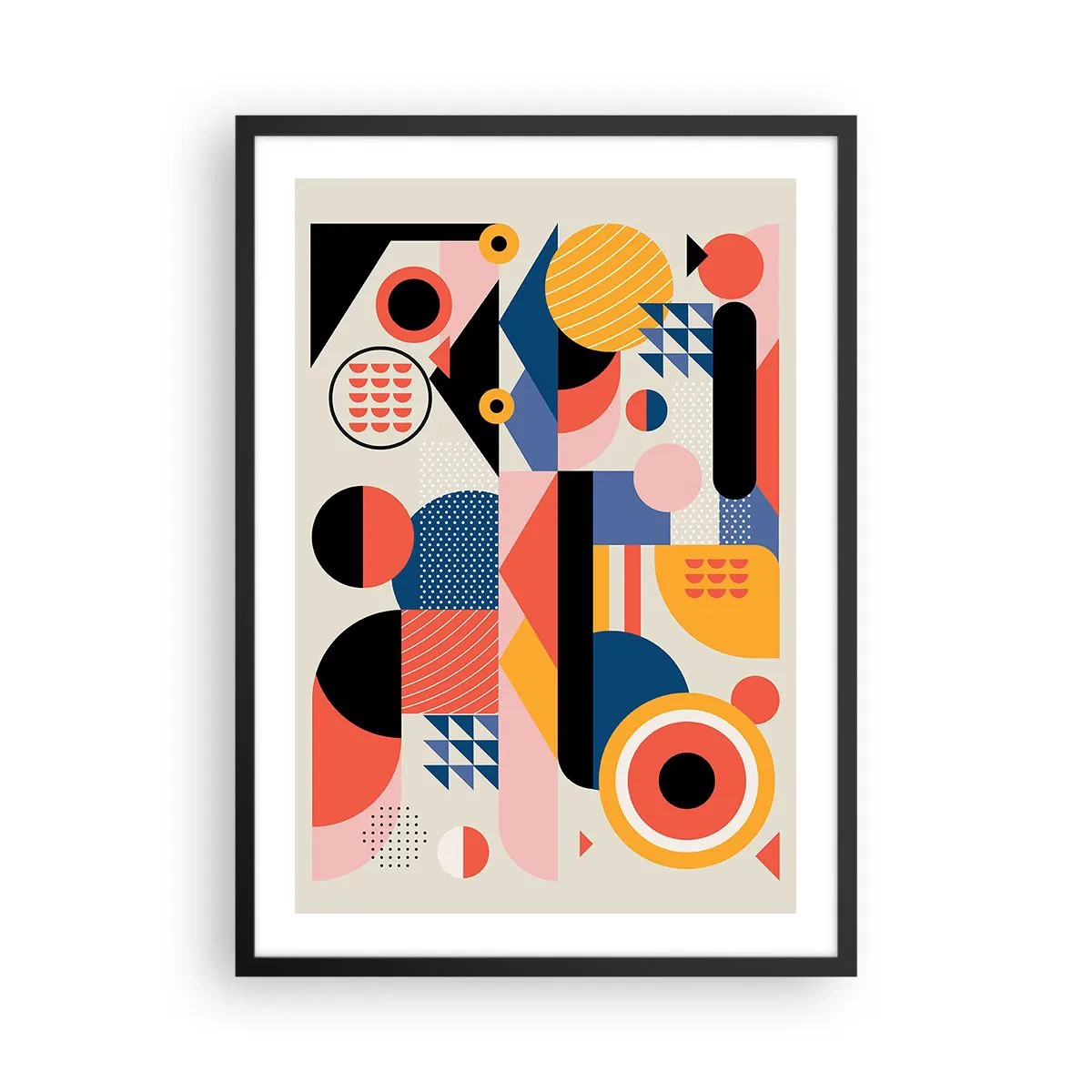 Affiche dans un cadre noir - Poster - Abstraction géométrique colorée avec des formes dynamiques - 50x70cm - Composition : jouer - Décoration murale moderne pour le salon et la chambre ARTTOR