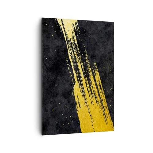Impression sur toile - Image sur toile - Fond noir avec des coups de pinceau dorés dynamiques - 70x100cm - Sautez dans l'hyperespace - Décoration murale moderne pour le salon et la chambre ARTTOR