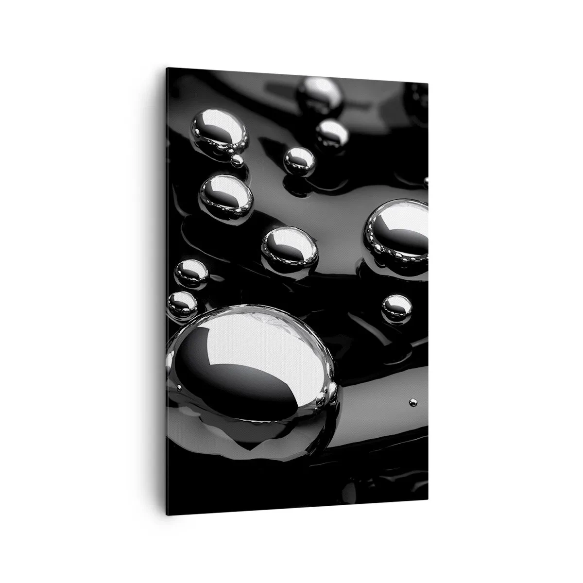 Impression sur toile - Image sur toile - Gouttes abstraites sur une surface noire - 80x120cm - D'un ton noir - Décoration murale moderne pour le salon et la chambre ARTTOR