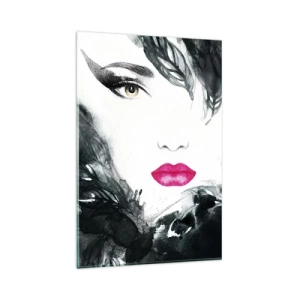 Impression sur verre - Image sur verre - Portrait artistique d'une femme aux lèvres intensément roses - 80x120cm - Attention! Femme fatale - Décoration murale moderne pour le salon et la chambre ARTTOR