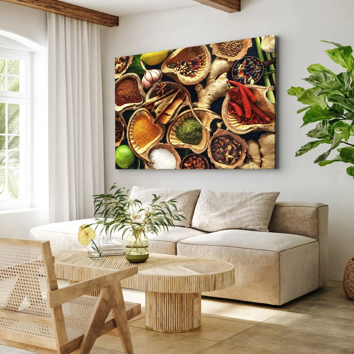 Impression sur toile - Image sur toile - Bols d'épices de différentes couleurs - 100x70cm - Prends ce que tu veux - Décoration murale moderne pour le salon et la chambre ARTTOR