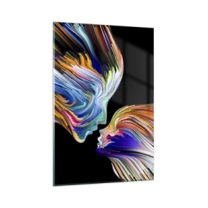 Impression sur verre - Image sur verre - Silhouettes colorées de visages dans des flux dynamiques sur fond noir - 80x120cm - Une fusion d'énergie et de lumière - Décoration murale moderne pour le salon et la chambre ARTTOR