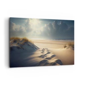 Impression sur toile - Image sur toile - Dunes dorées sur la plage au coucher du soleil avec vue sur la mer - 120x80cm - Un paysage apaisant - Décoration murale moderne pour le salon et la chambre ARTTOR