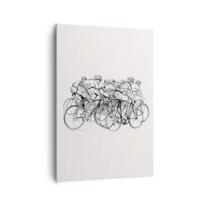 Impression sur toile - Image sur toile - Un groupe de cyclistes en mouvement dans un style minimaliste - 70x100cm - Ensemble en équipe - Décoration murale moderne pour le salon et la chambre ARTTOR