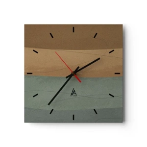 Horloge murale - Pendule murale - Composition abstraite dans des tons de terre naturels - 30x30cm - Composition horizontale - Décoration murale moderne pour le salon et la chambre ARTTOR