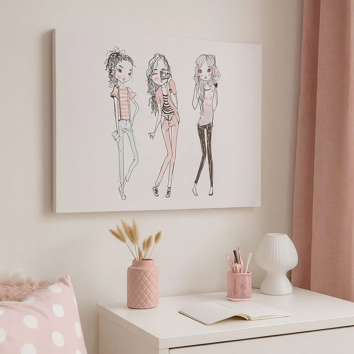 Impression sur toile - Image sur toile - Illustration de filles à la mode aux couleurs pastel - 70x50cm - On va s'amuser - Décoration murale moderne pour le salon et la chambre ARTTOR