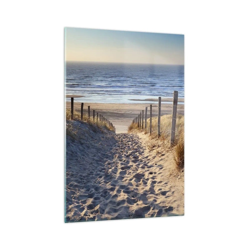 Impression sur verre - Image sur verre - Chemin à travers les dunes menant à la plage - 70x100cm - Le bruit de la mer, le chant des oiseaux, une plage sauvage parmi les herbes… - Décoration murale moderne pour le salon et la chambre ARTTOR