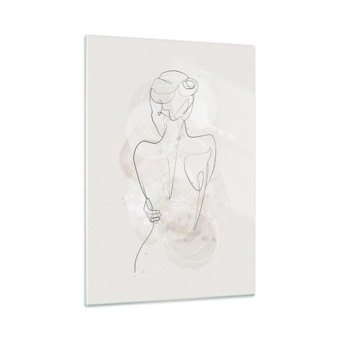 Impression sur verre - Image sur verre - Un croquis délicat d'une femme sur un fond clair - 50x70cm - Comme un instrument sensible - Décoration murale moderne pour le salon et la chambre ARTTOR