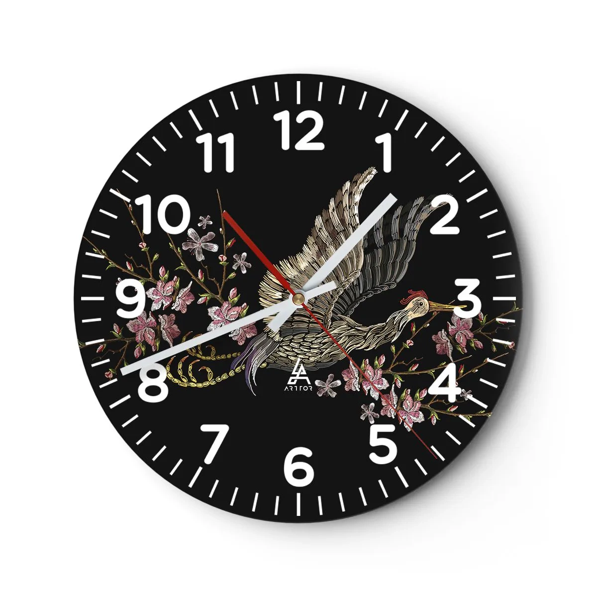 Horloge murale - Pendule murale - Oiseau brodé exotique - 30x30 cm