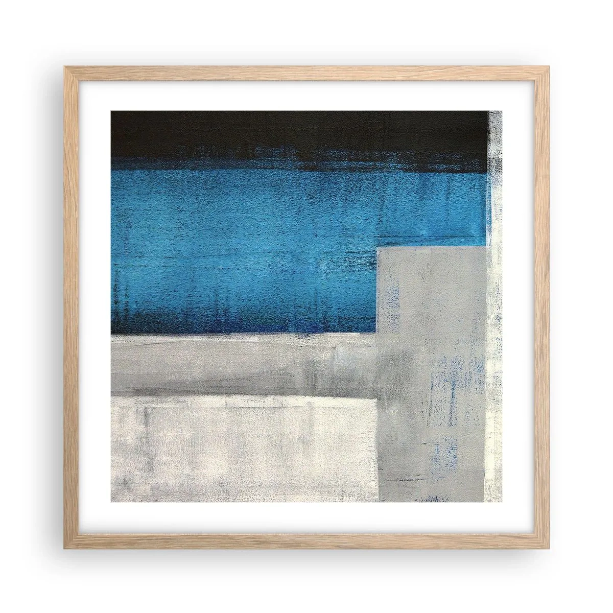 Affiche dans un chêne clair - Poster - Une composition poétique de gris et de bleu - 50x50 cm