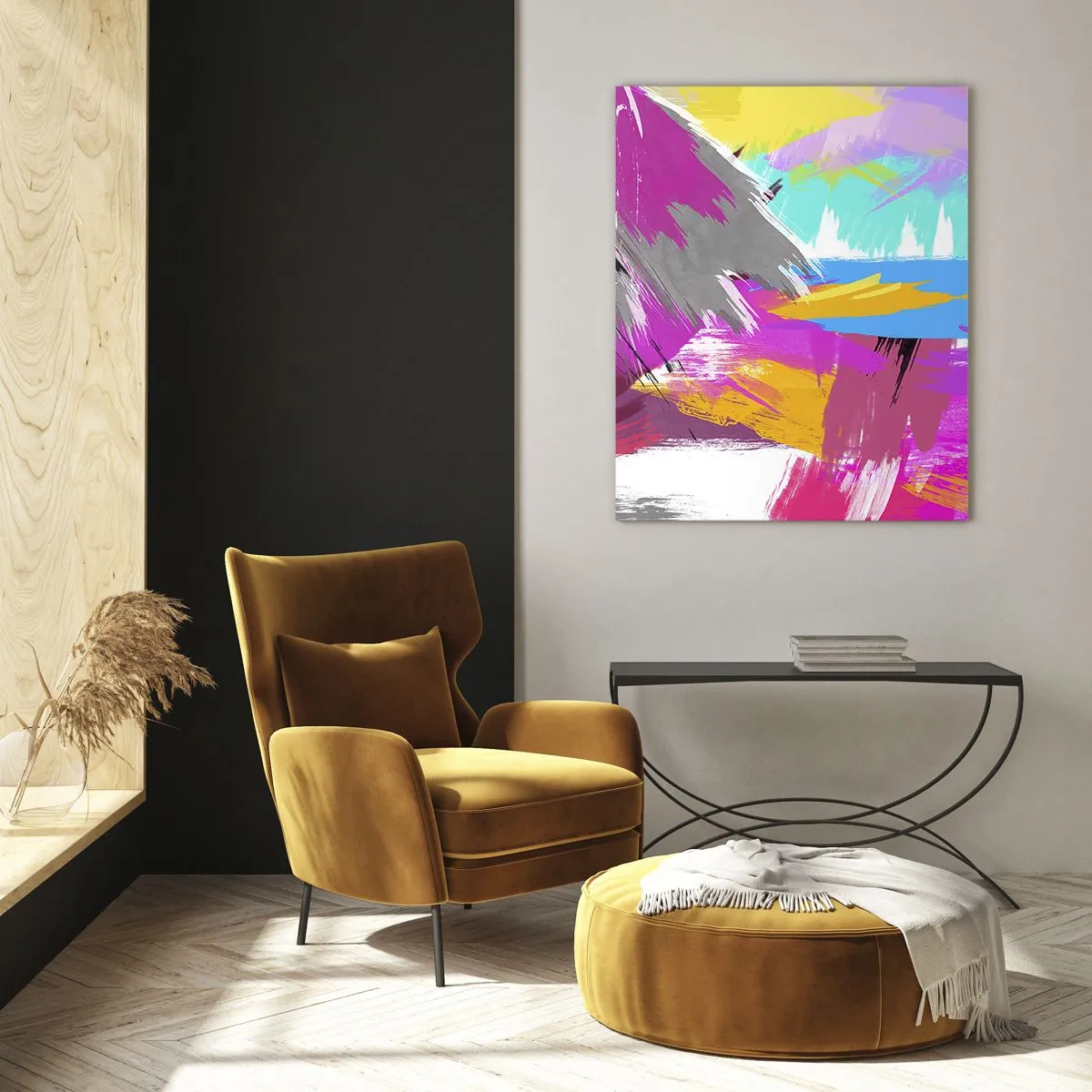 Impression sur verre - Image sur verre - Abstraction colorée avec des coups de pinceau dynamiques - 50x70cm - Maz, maz, maz encore une fois - Décoration murale moderne pour le salon et la chambre ARTTOR