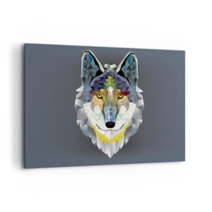 Impression sur toile - Image sur toile - Image géométrique d'un loup sur fond gris - 120x80cm - On parle du loup - Décoration murale moderne pour le salon et la chambre ARTTOR