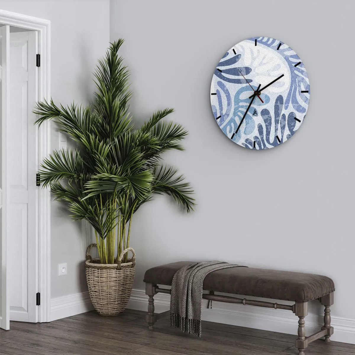Horloge murale - Pendule murale - Fougères bleues - 40x40 cm