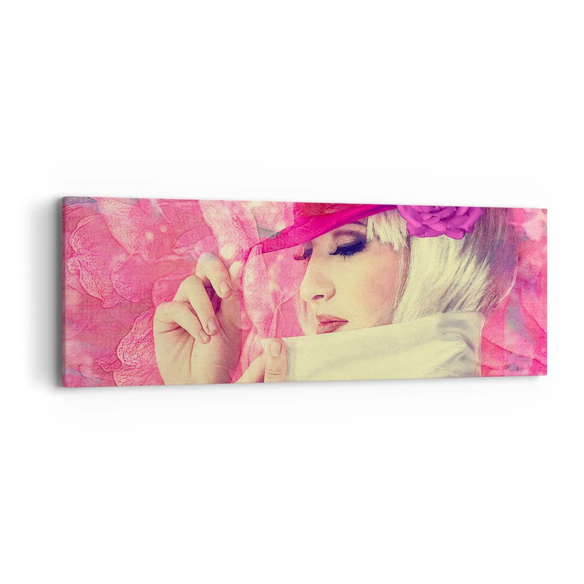 Impression sur toile - Image sur toile - Portrait rétro dans une brume rose - 90x30 cm