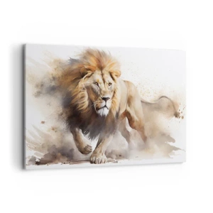 Impression sur toile - Image sur toile - Un portrait dynamique d'un lion aux couleurs naturelles. - 120x80cm - Le roi bougea - Décoration murale moderne pour le salon et la chambre ARTTOR