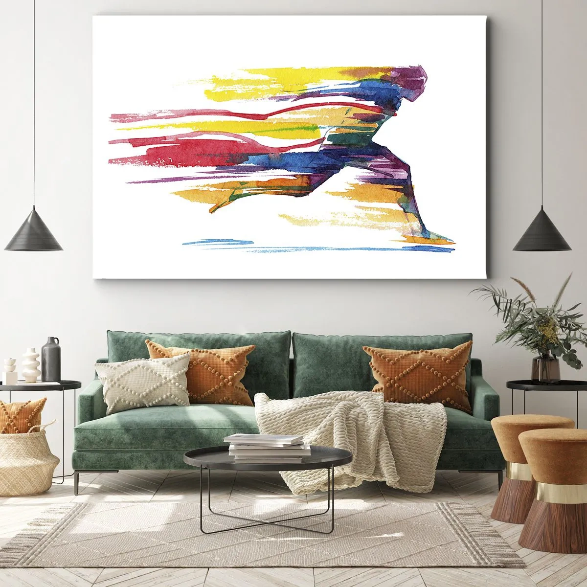 Impression sur toile - Image sur toile - Un coureur aux couleurs abstraites symbolisant le dynamisme et l'énergie - 70x50cm - Courir à travers l'arc-en-ciel - Décoration murale moderne pour le salon et la chambre ARTTOR