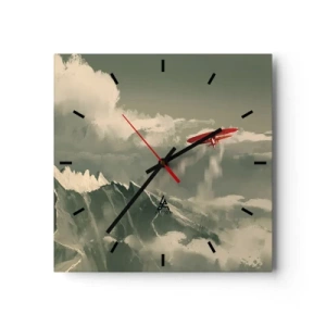 Horloge murale - Pendule murale - Avion rouge au-dessus des montagnes enneigées - 30x30cm - Pionnier intrépide - Décoration murale moderne pour le salon et la chambre ARTTOR