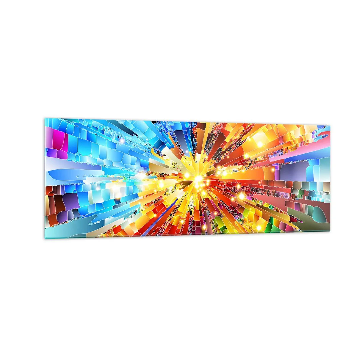 Impression sur verre - Image sur verre - Une explosion dynamique de couleurs et de lumière - 140x50cm - In medias res - Décoration murale moderne pour le salon et la chambre ARTTOR