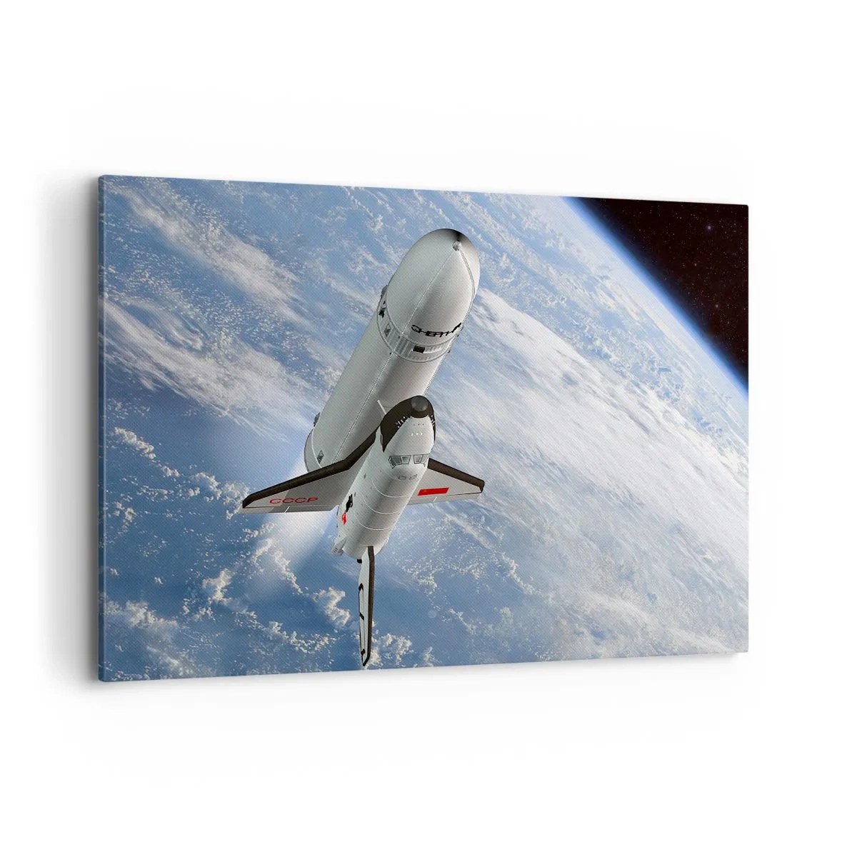 Impression sur toile - Image sur toile - Une fusée spatiale s'élevant devant la Terre en arrière-plan - 120x80cm - Ascension cosmique - Décoration murale moderne pour le salon et la chambre ARTTOR