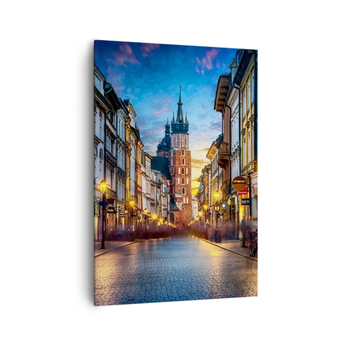 Impression sur toile - Image sur toile - Rue du soir avec vue sur la cathédrale de Cracovie - 70x100cm - La magie de Cracovie - Décoration murale moderne pour le salon et la chambre ARTTOR