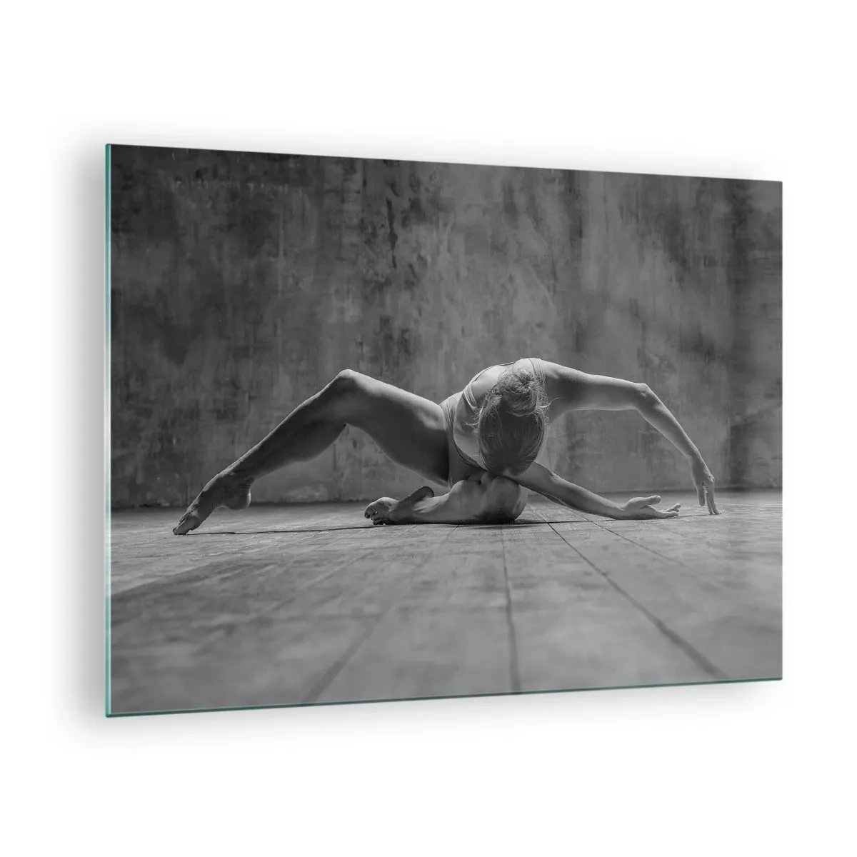 Impression sur verre - Image sur verre - Danseuse en pose sur le sol - 70x50cm - Symétrie trouvée - Décoration murale moderne pour le salon et la chambre ARTTOR