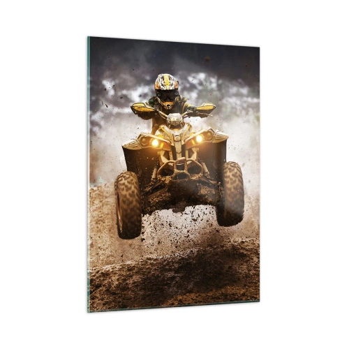 Impression sur verre - Image sur verre - Quad en action sur terrain boueux dans un environnement dynamique - 50x70cm - No risk no fun - Décoration murale moderne pour le salon et la chambre ARTTOR