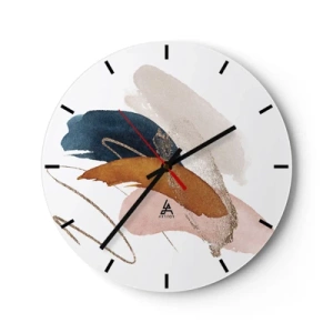 Horloge murale - Pendule murale - Coups de pinceau colorés sur fond blanc dans un style artistique - 30x30cm - Composition ailée - Décoration murale moderne pour le salon, la cuisine et la chambre ARTTOR