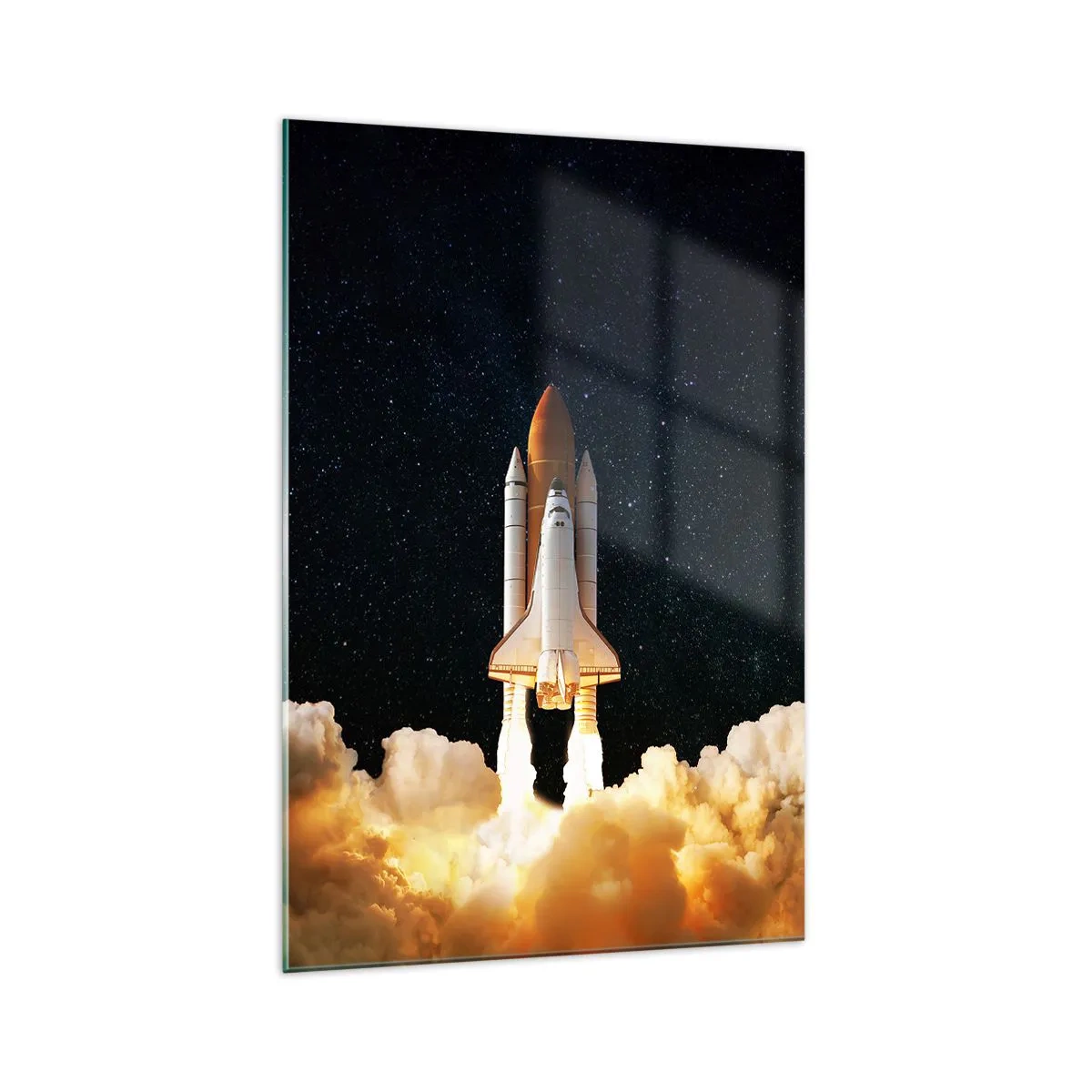 Impression sur verre - Image sur verre - Une fusée spatiale décollant dans le ciel étoilé - 70x100cm - Ad astra! - Décoration murale moderne pour le salon et la chambre ARTTOR