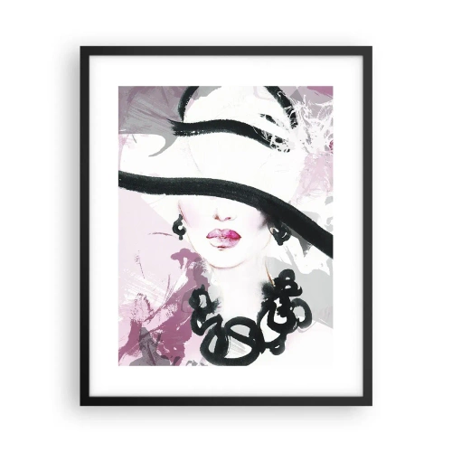 Affiche dans un cadre noir - Poster - Portrait d'une dame en noir et rose - 40x50 cm