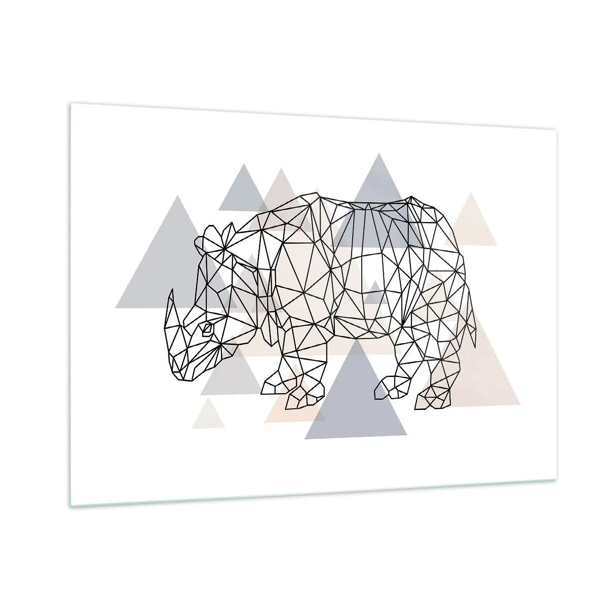 Impression sur verre - Image sur verre - Dessin géométrique d'un rhinocéros sur fond clair - 100x70cm - Structure de force - Décoration murale moderne pour le salon et la chambre ARTTOR